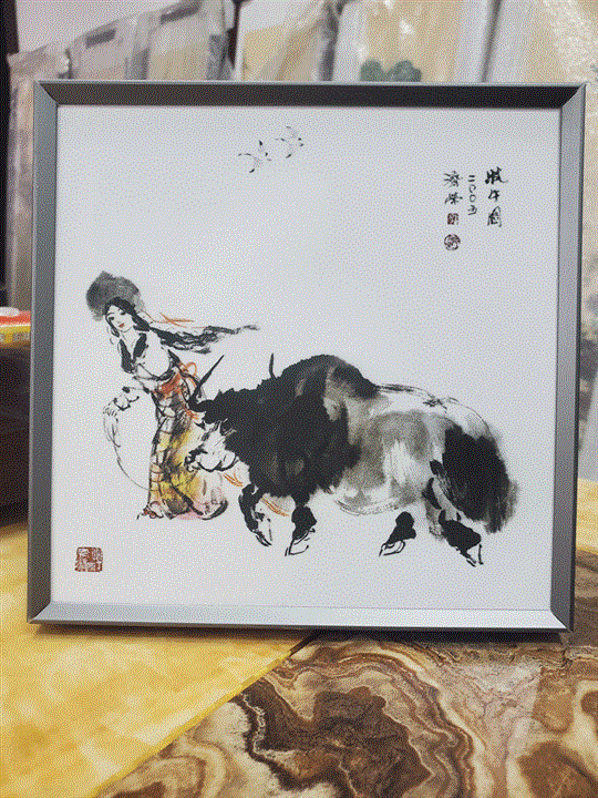 岩板画别墅壁画影壁墙画高温浮雕壁画户外不褪色