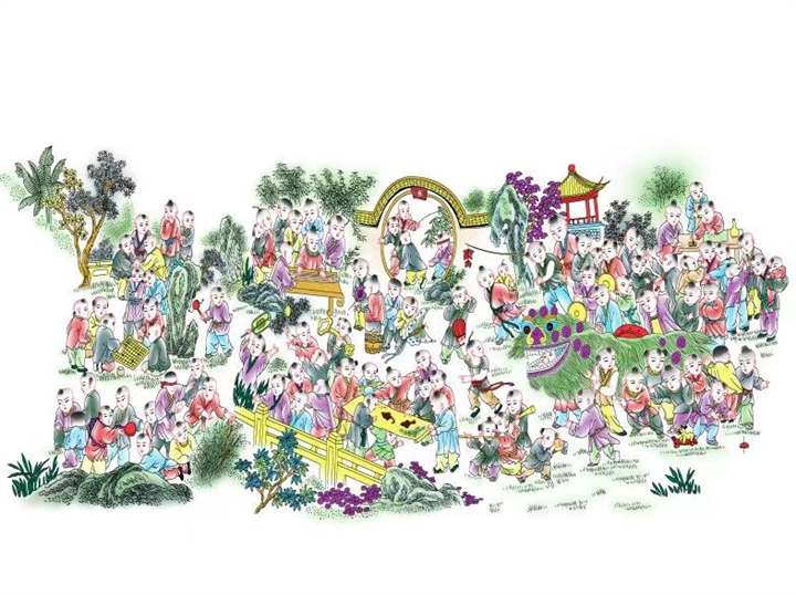 中式壁画影壁墙画定制高温浮雕不褪色百子图